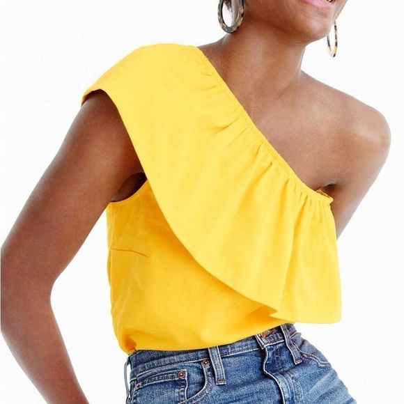NWT J. Crew Yellow One Shoulder Ruffled Tank Size Medium - Picture 1 of 10